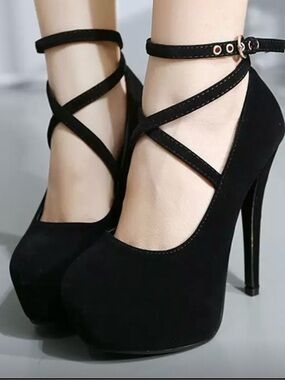 SHEIN Black Crisscross Ankle-Strap Platform High Heels